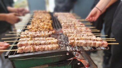 suvlakia cooking teamwork prepering food