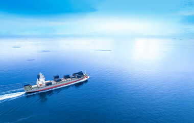 Aerial view of the freight shipping transport system cargo ship container. international...