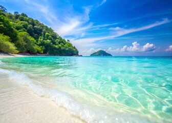 Obraz premium Stunning Bokeh Beach Scene, Southern Thailand: Pristine White Sand, Turquoise Waters