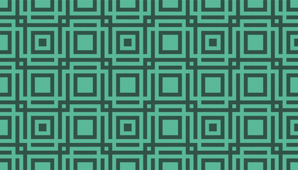 
A repeating geometric pattern of square shapes, arranged in a checkerboard pattern. Green and grey colors are used to create a simple design that is visually appealing