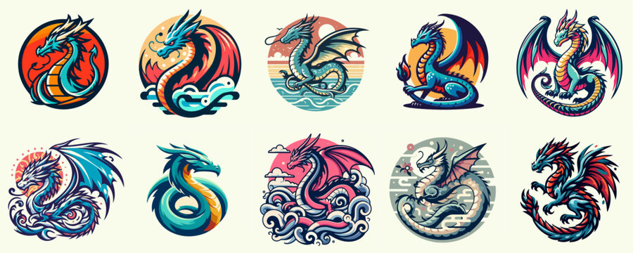 collection of fierce and simple dragon design