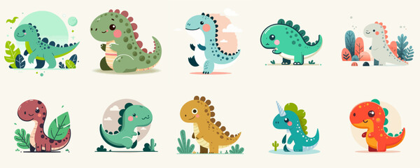 collection of cute dinosaur cartoon © Izzul
