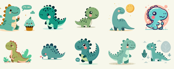 collection of cute dinosaur cartoon