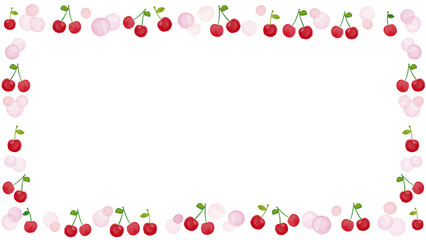 水彩風　さくらんぼとピンクドットの春フレーム