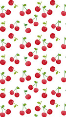 水彩風　真っ赤なさくらんぼパターン 縦