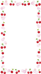 水彩風　さくらんぼと葉っぱの春フレーム1 縦