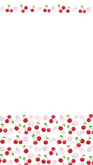 水彩風　さくらんぼと葉っぱの春フレーム2 縦