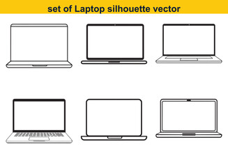 set of laptop flat Computer laptop cartoon with blank screen silhouette vector sticker with white background