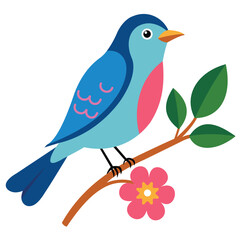 Bird Resting on a Blooming Branch