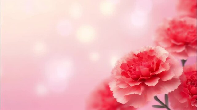 Animation of swaying carnation flower frame on pink background. Mother's Day, Wedding, Valentine's Day Concept.