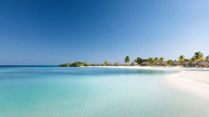 Fototapeta premium Serene Tropical Beach with Clear Aqua Water and Blue Sky