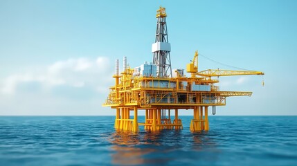 Offshore oil platform in the ocean. Extraction of natural resources. Concept of energy, industry, and environment.