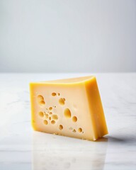 A piece of cheese on a white background, photography, minimalism, relaxation, design, illustration.