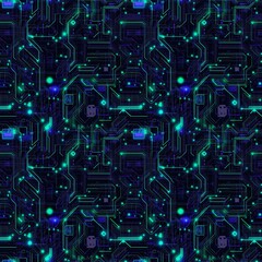 Obraz premium Neon Circuit Board with Futuristic Glow and Precision Details seamless pattern 