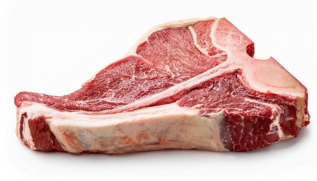 raw t bone steak isolated on white background