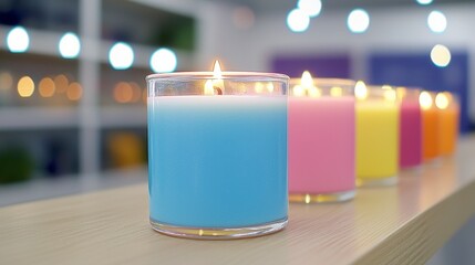 Colorful Candles on Wooden Surface