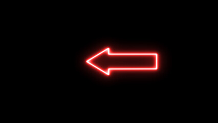 Glowing neon line direction left arrow icon on the black background.