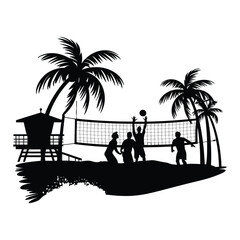 Beach Sports Silhouette, Vector, Icon, Logo, White Background.