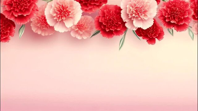 Animation of swaying carnation flower frame on pink background. Mother's Day, Wedding, Valentine's Day Concept.