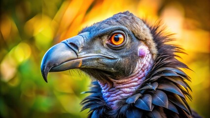Fototapeta premium Panoramic Black Vulture Close-Up: Majestic Bird of Prey Photography