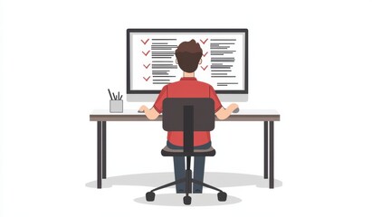Illustration of a Person Working on a Task Checklist at a Desk