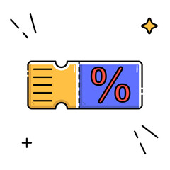 Coupon icon in filled line style, use for website mobile app presentation
