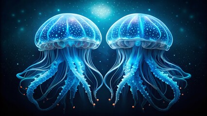 Symmetrical Glowing Blue Jellyfish Underwater Macro Photography