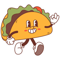Retro Tacos Character. Isolated Vector Illustration in Trendy Cartoon Style.