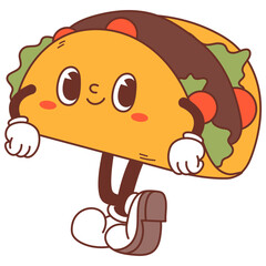 Retro Tacos Character. Isolated Vector Illustration in Trendy Cartoon Style.