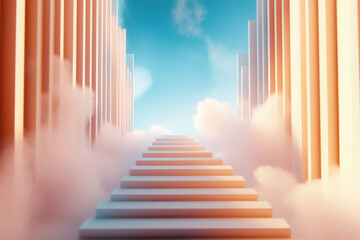 Fototapeta premium Ascend to serenity ethereal staircase in clouds digital art dreamlike environment stunning viewpoint