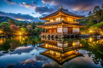Fototapeta premium Tenryu-ji Temple Tahoden Pavilion Night Photography, Arashiyama, Kyoto, Japan
