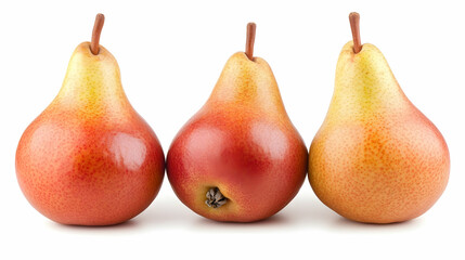 Three ripe pears on white background, healthy food
