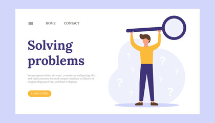 Man with magnifying glass for solving problems