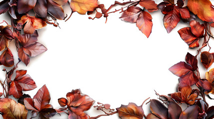 Elegant Autumn Leaves Frame with Warm Tones on White Background