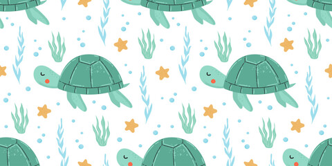 Turtle animal seamless vector pattern