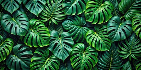 Tropical Monstera Wallpaper, Green Leaf Pattern, Repeating Botanical Design, Lush Foliage Background