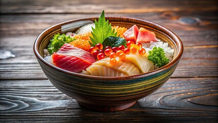 Vintage Chirashi Sushi Bowl - Retro Japanese Food Photography