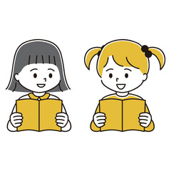 本を読む女の子たちのイラスト　会話　笑顔