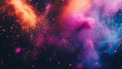 Naklejka premium Vibrant, colorful powder explosion. Particles of color suspended in mid-air against a dark background