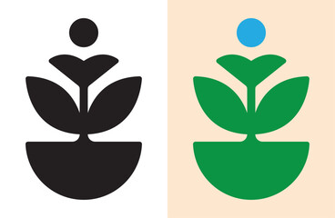 Green Leaf Plant Natural Eco Icon Symbol Logo in Modern Minimal Flat Illustrative Style Design
