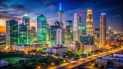 Fototapeta premium Urban Exploration: Dallas Downtown Skyline, Texas - Night Photography