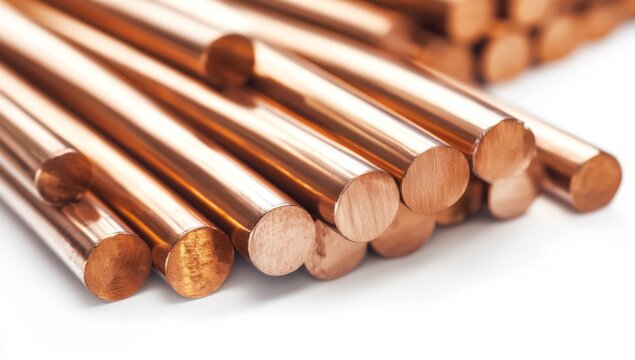 Copper rods stacked. Close-up view