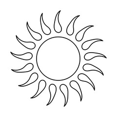 One continuous line drawing of sun and sunrise. Hot temperature and summer travel symbol in simple linear style. Solar green energy concept in editable stroke. Hand drawn Editable stroke
