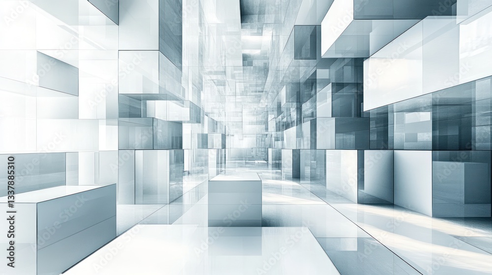 Fototapete abstract white and grey cubic structure, futuristic architecture, 3d rendering.