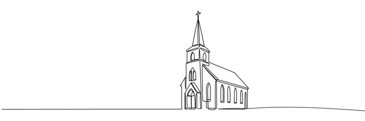 Continuous line of church. Hand drawn Editable stroke