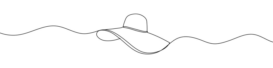 One continuous line of women's beach hat. Hand drawn Editable stroke