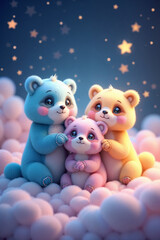 Cute Panda Cub Sitting on Fluffy Dreamy Clouds, created with generative AI technology	
