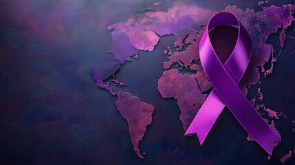 Global Awareness: Purple Ribbon on World Map