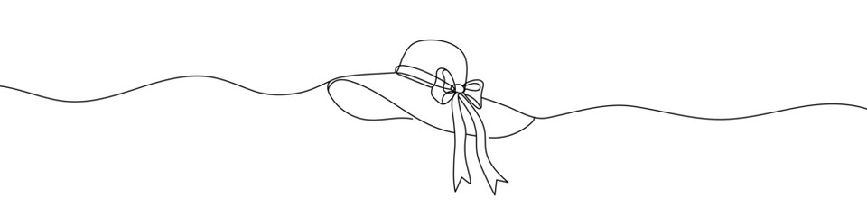 One continuous line of women's beach hat. Hand drawn Editable stroke