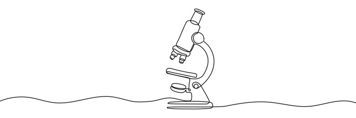 Continuous one line drawing of microscope. Hand drawn Editable stroke